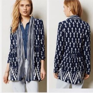 NWT Anthropologie One September Sz S Martingale Cardigan Tribal Navy Blue White